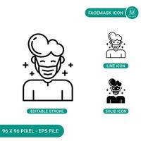 les icônes de masque facial définissent une illustration vectorielle avec un style de ligne d'icône solide. concept de protection de la bouche de l'homme. icône de trait modifiable sur fond isolé pour la conception Web, l'infographie et l'application mobile ui. vecteur