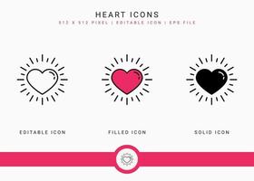 les icônes de coeur définissent une illustration vectorielle avec un style de ligne d'icône solide. concept de romance d'amour de mariage. icône de trait modifiable sur fond isolé pour la conception Web, l'interface utilisateur et l'application mobile vecteur