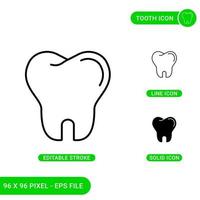 les icônes de dent définissent l'illustration vectorielle avec un style de ligne d'icône solide. concept de traitement de santé dentaire. icône de trait modifiable sur fond isolé pour la conception Web, l'infographie et l'application mobile ui. vecteur