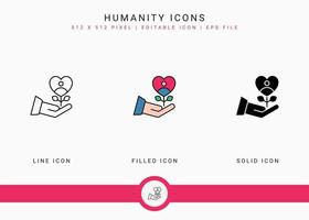 les icônes de l'humanité définissent une illustration vectorielle avec un style de ligne d'icône solide. la charité rend le concept. icône de trait modifiable sur fond isolé pour la conception Web, l'interface utilisateur et l'application mobile vecteur