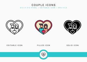 quelques icônes définissent une illustration vectorielle avec un style de ligne d'icône solide. concept de romance d'amour de mariage. icône de trait modifiable sur fond isolé pour la conception Web, l'interface utilisateur et l'application mobile vecteur