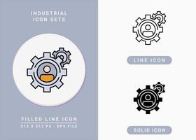 les icônes industrielles définissent une illustration vectorielle avec un style de ligne d'icône solide. symbole d'engrenage et de personnes. icône de trait modifiable sur fond isolé pour la conception Web, l'interface utilisateur et l'application mobile vecteur