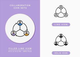 les icônes de collaboration définissent une illustration vectorielle avec un style de ligne d'icône solide. symbole de réseau d'affaires. icône de trait modifiable sur fond isolé pour la conception Web, l'interface utilisateur et l'application mobile vecteur