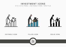 les icônes d'investissement définissent une illustration vectorielle avec un style de ligne d'icône solide. concept de régime de fonds de pension. icône de trait modifiable sur fond blanc isolé pour la conception Web, l'interface utilisateur et l'application mobile vecteur