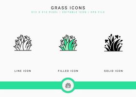 les icônes d'herbe définissent une illustration vectorielle avec un style de ligne d'icône solide. concept d'agriculture de jardinage de plantes. icône de trait modifiable sur fond isolé pour la conception Web, l'interface utilisateur et l'application mobile vecteur