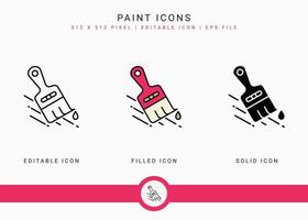 les icônes de peinture définissent une illustration vectorielle avec un style de ligne d'icône solide. concept de construction d'outils de charpentier. icône de trait modifiable sur fond isolé pour la conception Web, l'interface utilisateur et l'application mobile vecteur