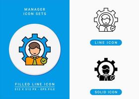les icônes du gestionnaire définissent l'illustration vectorielle avec un style de ligne d'icône solide. symbole de chef d'entreprise. icône de trait modifiable sur fond isolé pour la conception Web, l'interface utilisateur et l'application mobile vecteur