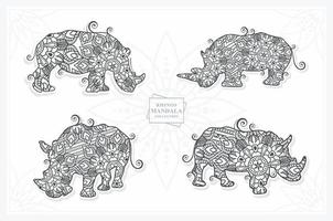 mandala de rhinocéros avec fleur. vecteur, dessin au trait vecteur