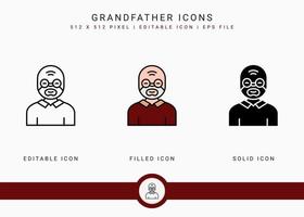 les icônes de grand-père définissent une illustration vectorielle avec un style de ligne d'icône solide. symbole de l'homme âgé. icône de trait modifiable sur fond isolé pour la conception Web, l'interface utilisateur et l'application mobile vecteur