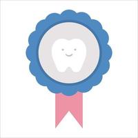 jolie médaille de vecteur avec une dent souriante. badge vectoriel pour les soins dentaires ou le changement de dents pour les enfants. image drôle de soins dentaires pour les enfants. dentiste bébé clinique clipart