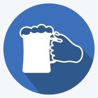icône tenant le verre à bière. adapté au symbole des actions de la main. style d'ombre longue. conception simple modifiable. vecteur de modèle de conception. illustration de symbole simple