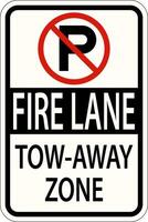 Pas de parking fire lane zone de remorquage signe sur fond blanc vecteur