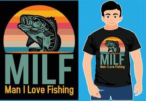 homme milf j'aime la pêche. conception de t-shirt de typographie. tee-shirt de pêche. vecteur