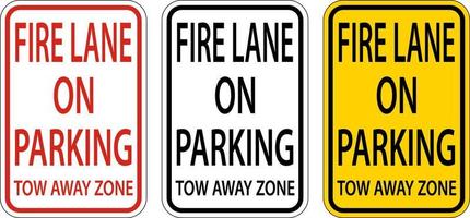 fire lane pas de parking signe de zone de remorquage sur fond blanc vecteur
