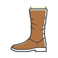 icône de couleur brune bottes de mollet pour femmes. chaussures en cuir vue de côté. conception de chaussures à talons plats pour femmes pour l'automne, le printemps et l'hiver. vêtements, accessoires vestimentaires pour dames. illustration vectorielle isolée vecteur