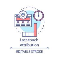 icône de concept d'attribution de dernière touche. illustration de fine ligne d'idée d'analyse de canal marketing. type de modélisation d'attribution. le trafic et les conversions. dessin de contour isolé de vecteur. trait modifiable vecteur