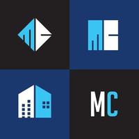 logo de construction de lettre mc de couleur bleue vecteur