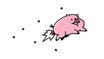 illustration d'un dessin animé de cochon volant. vecteur. style plat. cochon mignon, la mascotte de l'entreprise. roquette de porc. caractère pour l'emballage et les produits. livraison de restauration rapide. animal rose joyeux dans le ciel. vecteur