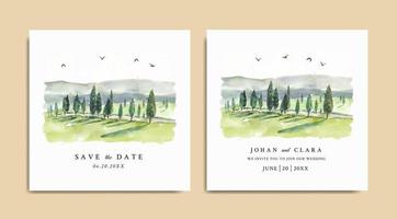 invitation de mariage aquarelle avec paysage naturel vecteur