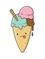 illustration de crème glacée de dessin animé drôle. dessert d'été de vecteur mignon.