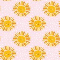 joli motif de soleil. fille ciel vecteur fond transparent en jaune et rose. temps d'été. design rétro pour les enfants.