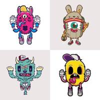 ensemble de graphiques d'illustration de personnage de monstres mignons. vecteur, de, rigolote, gosse, monstre, mascotte