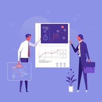 concept d'analyse de données, personnes analysant des courbes de croissance, analyse de données commerciales, suivi des investissements. graphique, graphiques et diagrammes du rapport financier vecteur