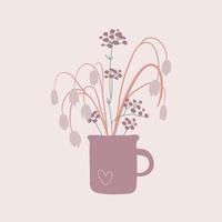 tasse avec des fleurs, illustration florale vectorielle dans un style bohème vecteur