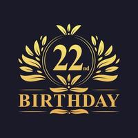 logo de luxe 22e anniversaire, célébration de 22 ans. vecteur