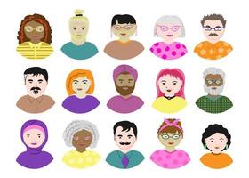 un ensemble d'avatars pour les gens sympas. un groupe diversifié de jeunes hommes et femmes. personnes de races différentes. illustration vectorielle de style plat vecteur