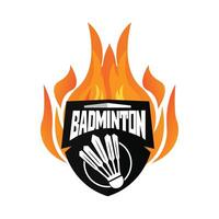 vecteur d'icône de logo de badminton, joueur de sport, utilisant une raquette, concept rétro premium