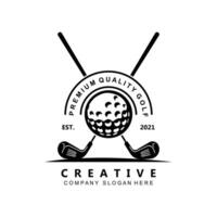 icône vectorielle logo balle de golf, bâton et golf. jeux de plein air, illustration de concept rétro vecteur