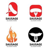 symbole de vecteur de logo de saucisse grillée, viande de barbecue, concept rétro