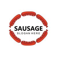 symbole de vecteur de logo de saucisse grillée, viande de barbecue, concept rétro