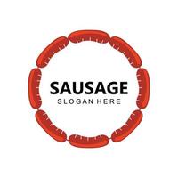 symbole de vecteur de logo de saucisse grillée, viande de barbecue, concept rétro