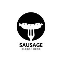 symbole de vecteur de logo de saucisse grillée, viande de barbecue, concept rétro