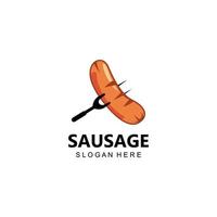 symbole de vecteur de logo de saucisse grillée, viande de barbecue, concept rétro