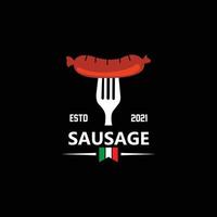 symbole de vecteur de logo de saucisse grillée, viande de barbecue, concept rétro