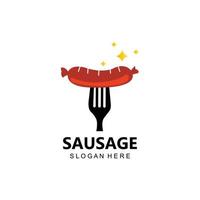 symbole de vecteur de logo de saucisse grillée, viande de barbecue, concept rétro