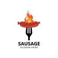 symbole de vecteur de logo de saucisse grillée, viande de barbecue, concept rétro