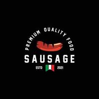 symbole de vecteur de logo de saucisse grillée, viande de barbecue, concept rétro