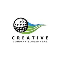 icône vectorielle logo balle de golf, bâton et golf. jeux de plein air, illustration de concept rétro vecteur