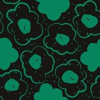 motif de fleurs vertes mignonnes sans couture sur fond noir, carte de voeux vecteur