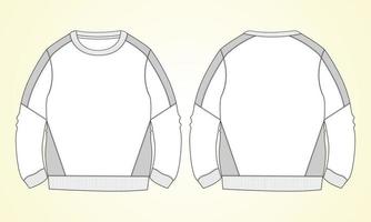 sweat-shirt à manches longues en jersey de coton polaire mode technique croquis plat modèle d'illustration vectorielle vues avant et arrière. vecteur