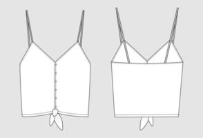 Mesdames soutien-gorge tops mode technique croquis plat modèle d'illustration vectorielle avant et arrière. vecteur