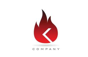 k feu rouge flammes alphabet lettre logo design. modèle d'icône créative pour les entreprises et les entreprises vecteur