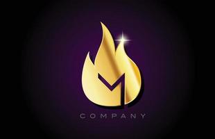 création de logo de lettre alphabet or flammes dorées m. modèle d'icône créative pour les entreprises et les entreprises vecteur