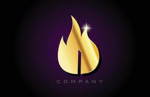 flammes dorées dorées i création de logo de lettre alphabet. modèle d'icône créative pour les entreprises et les entreprises vecteur