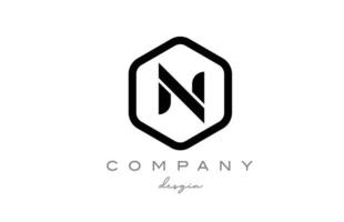 création d'icône de logo de lettre alphabet n noir et blanc avec hexagone. modèle créatif pour les entreprises et les entreprises vecteur