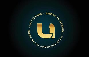 or u alphabet lettre logo icône création avec texte. modèle créatif doré pour entreprise et entreprise avec cercle